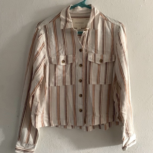 Women’s Aeropostale Striped Button Down Top, Small - Picture 1 of 6